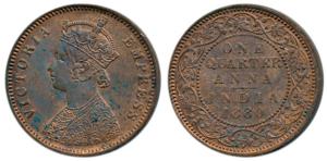 Victoria Empress, Copper ¼ Anna, 1880, Calcutta Mint, C below date on centre bead, (Prid 6
