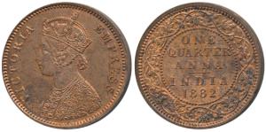 Victoria Empress, Copper ¼ Anna, 1882, Calcutta Mint, (Prid 615). Uncirculated.