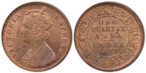 Victoria Empress, Copper ¼ Anna, 1887, Calcutta Mint, C below date on centre bead (Prid 62