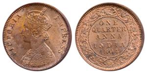 Victoria Empress, Copper ¼ Anna, 1894, Calcutta Mint (Prid 627). About Uncirculated.