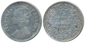 Victoria Empress, Silver ¼ Rupee, 1881, Calcutta Mint, C / II / C incuse, (Prid 386). Very