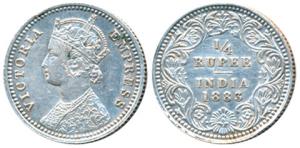 Victoria Empress, Silver ¼ Rupee, 1883, Calcutta Mint, C / II / C incuse, (Prid 388). Very