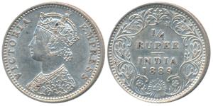 Victoria Empress, Silver ¼ Rupee, 1889, Bombay Mint, C / II / B incuse. Extremely Fine.