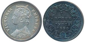 Victoria Empress, Silver ¼ Rupee, 1890, Calcutta Mint, C / II / C incuse (Prid 395). Nice 