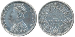 Victoria Queen, Silver ½ Rupee, 1874, Bombay Mint, B2 / II / dot, (Prid 285). Scratches on