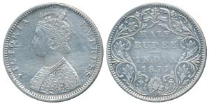 Victoria Empress, Silver ½ Rupee, 1877, Bombay Mint, B2 / II / dot, (Prid 288). Very Fine,