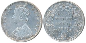 Victoria Empress, Silver ½ Rupee, 1889, Bombay Mint, A / II / B raised, (Prid 299). Very F