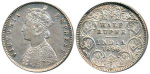 Victoria Empress, Silver ½ Rupee, 1896, Calcutta Mint, A / I / C incuse, (Prid 279). Very 
