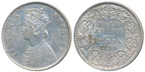 Victoria Empress, Silver ½ Rupee, 1899, Calcutta Mint, A / I / C incuse, (Prid 282). About