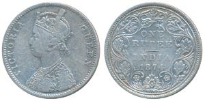 Victoria Queen, Silver Rupee, 1874, Bombay Mint, A2 / II dot, (Prid 143). Very Fine, Very 