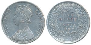 Victoria Empress, Silver Rupee, 1897, Calcutta Mint, C3 / I / C incuse, (Prid 136). Very F