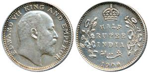 Edward VII, Silver ½ Rupee, 1909, Calcutta Mint, No mint mark, (Prid 313). Very Fine+.