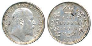 Edward VII, Silver ½ Rupee, 1910, Calcutta Mint, No mint mark, (Prid 314). Very Fine+.
