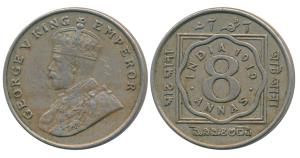 George V, Cupro-Nickel 8 Annas, 1919, Calcutta Mint, (Prid 870). Very Fine+.