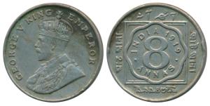George V, Cupro-Nickel 8 Annas, 1919, Calcutta Mint, (Prid 870). Very Fine+, Scarce.