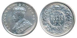 George V, Silver ½ Rupee, 1915, Calcutta Mint, (Prid 322). About Extremely Fine, Rare.