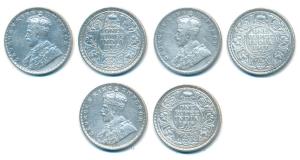 George V, Silver Rupee (3), 1912, 1917 and 1919, Calcutta and Bombay Mints. Very Fine+. (3