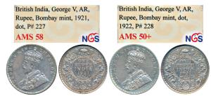 George V, Silver Rupee, 1921 and 1922, Bombay Mint, (Prid 227 & 229). Graded by NGC AMS58 