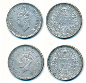 George VI, Half Silver Rupee, 1943, both, Bombay Mint, C / II; A / Ia, Large Head and Smal