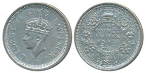 George VI, Half Silver Rupee, 1945, Bombay Mint, D / Ia / dot, Large 5, Unlisted in Pridmo