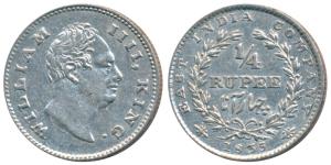 William IV, Silver ¼ Rupee, 1835, Calcutta Mint, RS incuse, Wreath with 20 Berries (10L+10