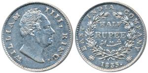 William IV, Silver ½ Rupee, 1835, Calcutta Mint, F raised, 19 Berries, (Prid 71). Very Fin