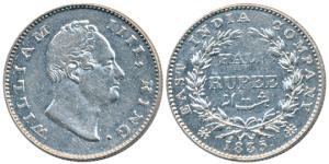 William IV, Silver ½ Rupee, 1835, Bombay Mint, No initials, 20 Berries, (Prid 72). Very Fi