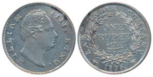 William IV, Silver Rupee, 1835, Calcutta Mint, F raised, A / I, Two leaves, 19 Berries, (P