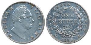 William IV, Silver Rupee, 1835, Bombay Mint, No initials, B / II, Bud leaves, 20 Berries, 