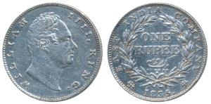 William IV, Silver Rupee, 1835, Bombay Mint, No initials, B / II, Bud leaves, 20 Berries, 
