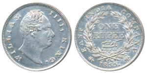 William IV, Silver Rupee, 1835, Calcutta Mint, F incuse, A / I, Two Leaves, 19 Berries, (P