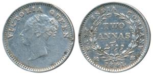 Victoria Queen, Silver 2 Annas, 1841, Continuous legend, Madras Mint, English Head, S incu