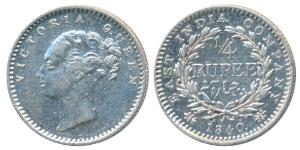 Victoria Queen, Silver ¼ Rupee, 1840, continuous legend, Bombay Mint, English Head, 20 Ber