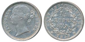Victoria Queen, Silver ¼ Rupee, 1840, divided Legend, Madras Mint, WWS raised, 10 Berries 
