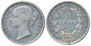 Victoria Queen, Silver ½ Rupee, 1840, divided legend, Calcutta / Bombay Mint, WW incuse, 2