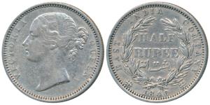 Victoria Queen, Silver ½ Rupee, 1840, divided legend, Madras Mint, B raised WW incuse, 24 