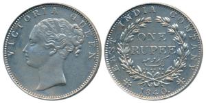 Victoria Queen, Silver Rupee, 1840, continuous legend, Madras Mint, English Head, No S inc