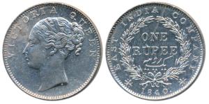 Victoria Queen, Silver Rupee, 1840, continuous legend, Madras Mint, English Head with Comp