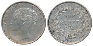 Victoria Queen, Silver Rupee, 1840, continuous legend, Madras Mint, English Head with Modi