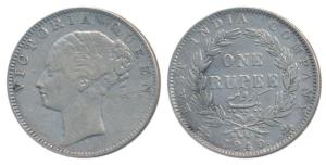 Victoria Queen, Silver Rupee, 1840, continuous legend, Calcutta Mint, English Head with Mo