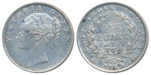 Victoria Queen, Silver Rupee, 1840, continuous legend, Bombay Mint, English Head with Modi