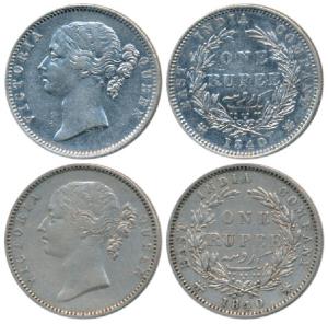 Victoria Queen, Silver Rupee, 1840 (2), divided legend, Madras Mint, WWB raised, No dot af