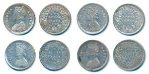 Victoria Queen, Silver 2 Annas, 1862, Calcutta Mint & Madras Mint (3), All A / I, No Mint 