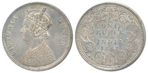 Victoria Queen, Silver Rupee, 1862 (2), Calcutta Mint, A / I, with crescent, (Prid 66). Ab