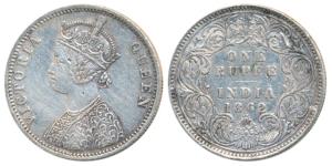 Victoria Queen, Silver Rupee, 1862, Bombay Mint, A / I / 1 / 2, with crescent (Prid 102). 