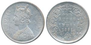 Victoria Queen, Silver Rupee, 1862, Calcutta Mint, A / II, without crescent, plain cones, 