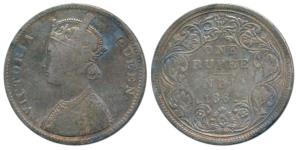 Victoria Queen, Silver Rupee, 1862, Bombay Mint, A / II / 0 / 12, (Prid 100). About Very F