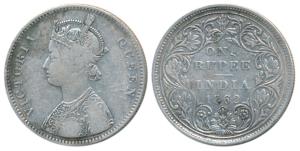 Victoria Queen, Silver Rupee, 1862, Bombay Mint, A / II / 1 / 10, Top dot within top flowe