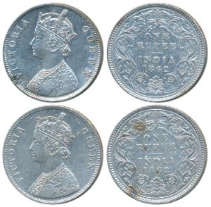 Victoria Queen, Silver Rupee, 1862, Calcutta Mint, B / III, & A / III (Prid 60 & 65). Very