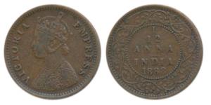 Victoria Empress, Copper 1/12 Anna, 1888, Bombay Mint, (Prid 815). Very Fine+, Rare.